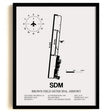 Framed Detailed Airport Map of Brown Field Municipal Airport (SDM) in White with a Black Frame