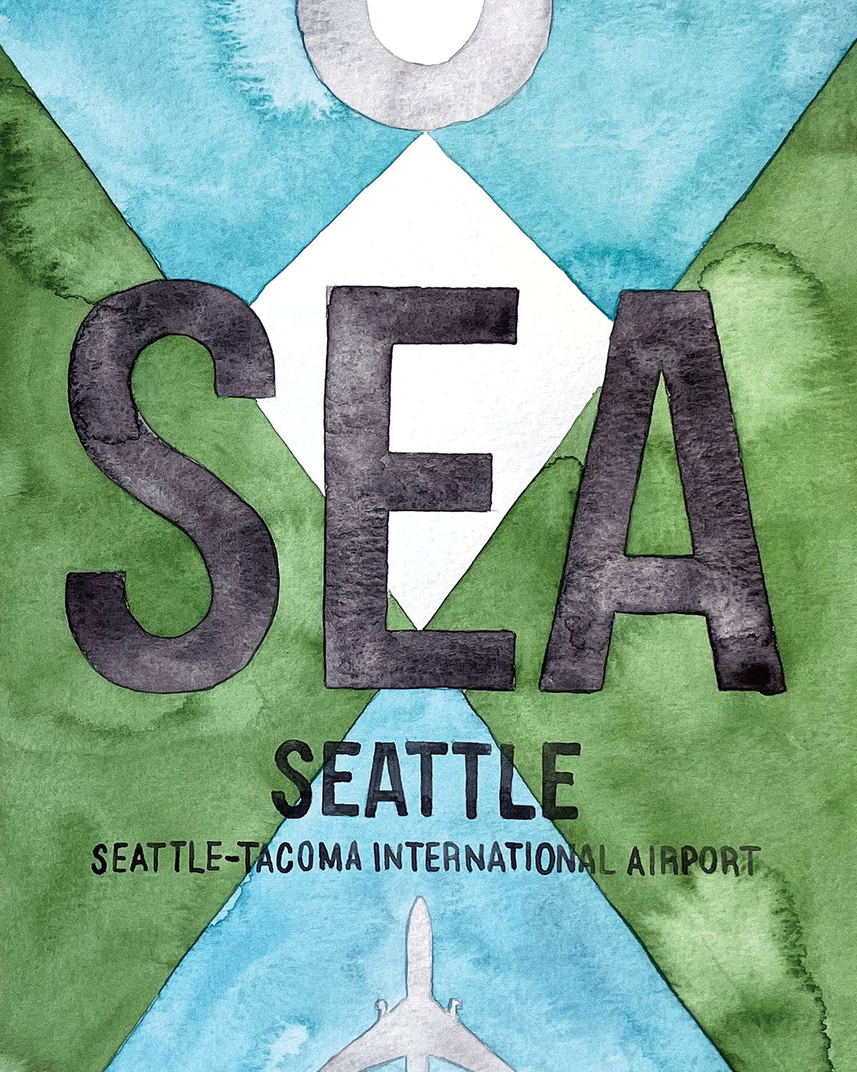 Closeup Watercolor Print of Seattleâ€“Tacoma International Airport (SEA)