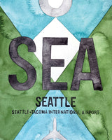 Closeup Watercolor Print of Seattleâ€“Tacoma International Airport (SEA)
