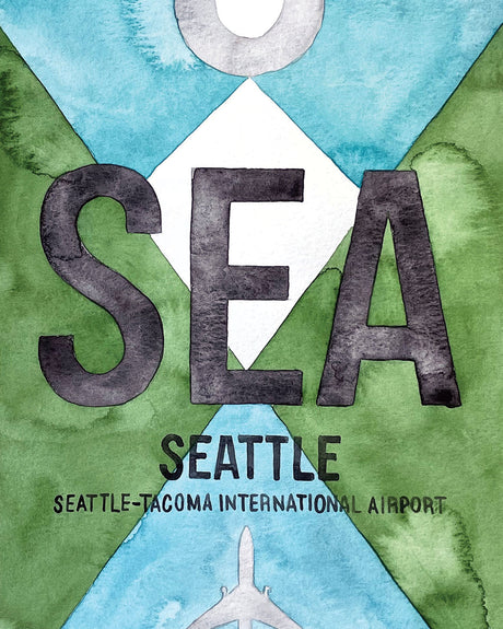 Closeup Watercolor Print of Seattleâ€“Tacoma International Airport (SEA)