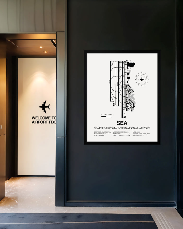 SEA Airport Map, Seattle Tacoma International Airport Print