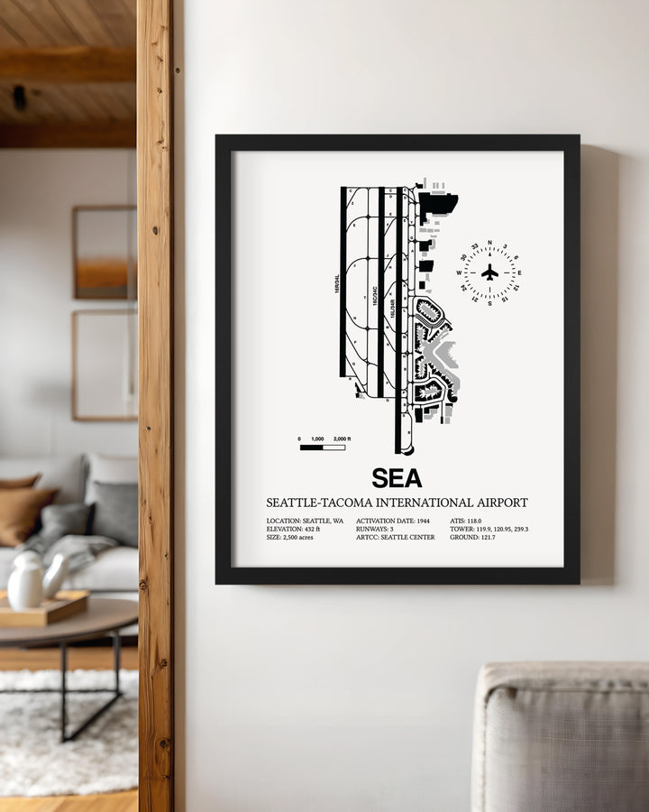 SEA Airport Map, Seattle Tacoma International Airport Print