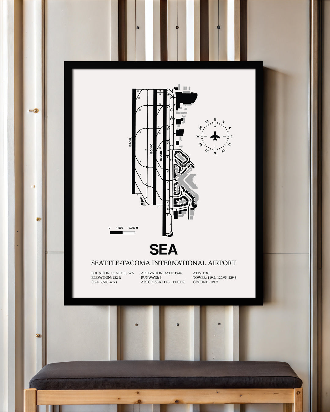 SEA Airport Map, Seattle Tacoma International Airport Print
