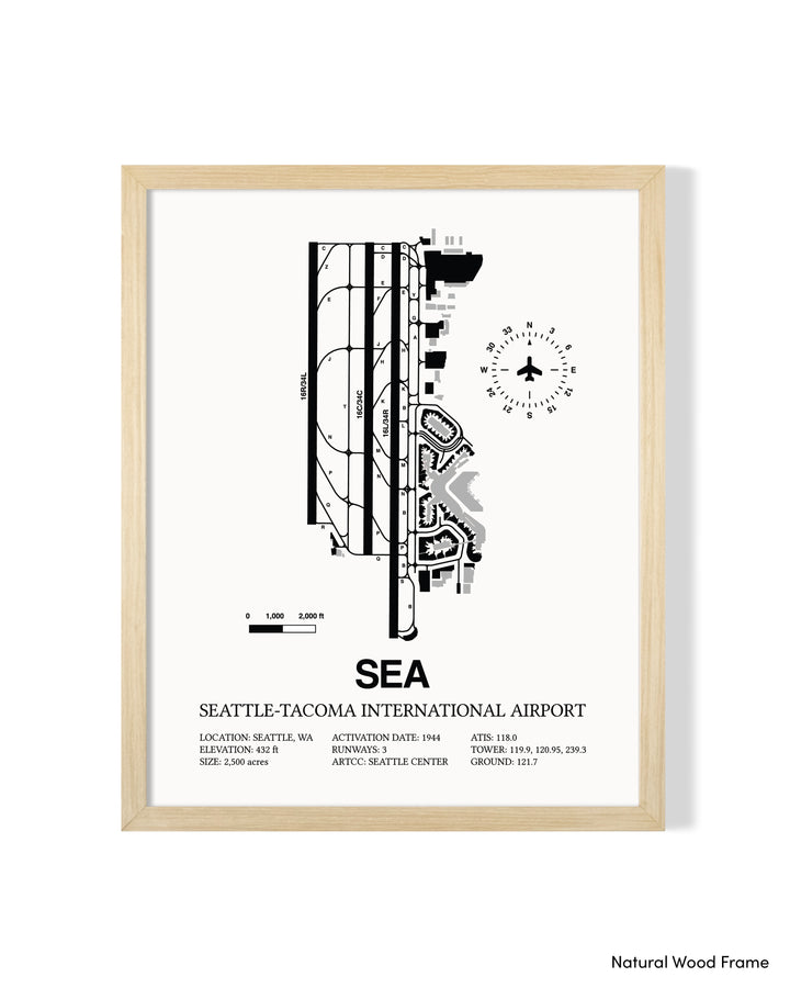 SEA Airport Map, Seattle Tacoma International Airport Print