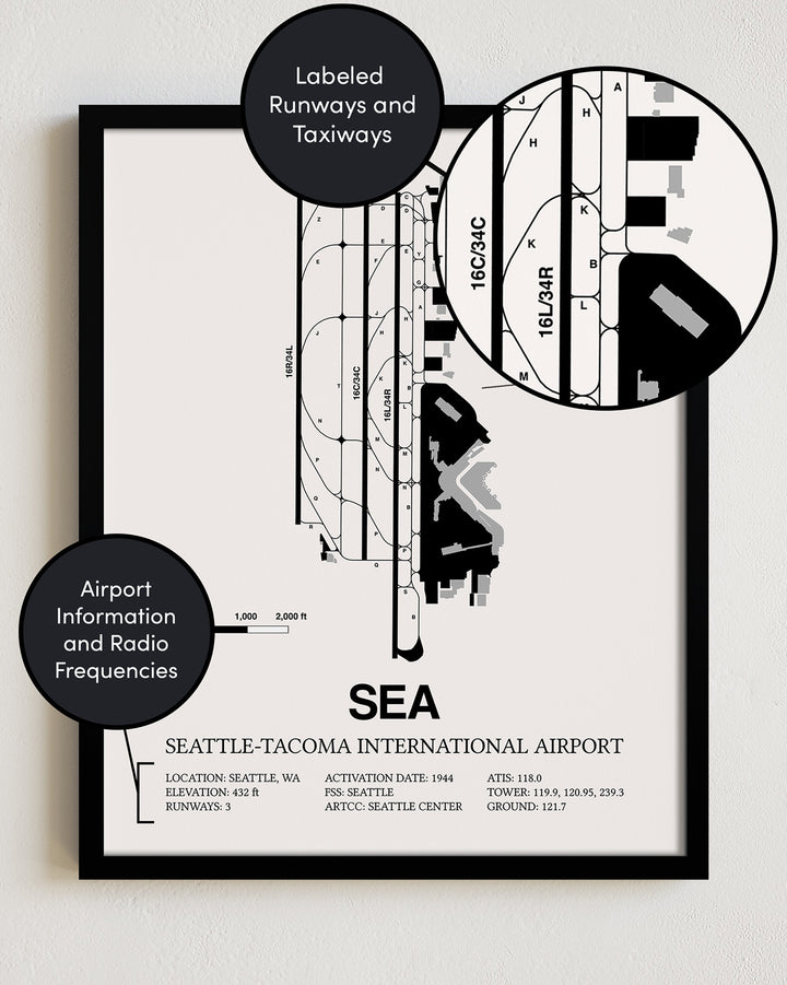 SEA Airport Map, Seattle Tacoma International Airport Print