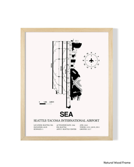 Detailed Airport Map of Seattle Tacoma International Airport (SEA) in White with a Natural Frame