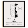 Framed Detailed Airport Map of Seattle Tacoma International Airport (SEA) in White with a Black Frame