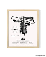 Detailed Airport Map of Gillespie Field Airport (SEE) in White with a Natural Frame