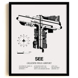 Framed Detailed Airport Map of Gillespie Field Airport (SEE) in White with a Black Frame