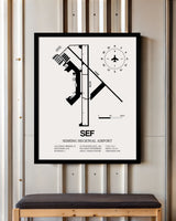 Framed Detailed Airport Map of Sebring Regional Airport (SEF) in White with a Black Frame