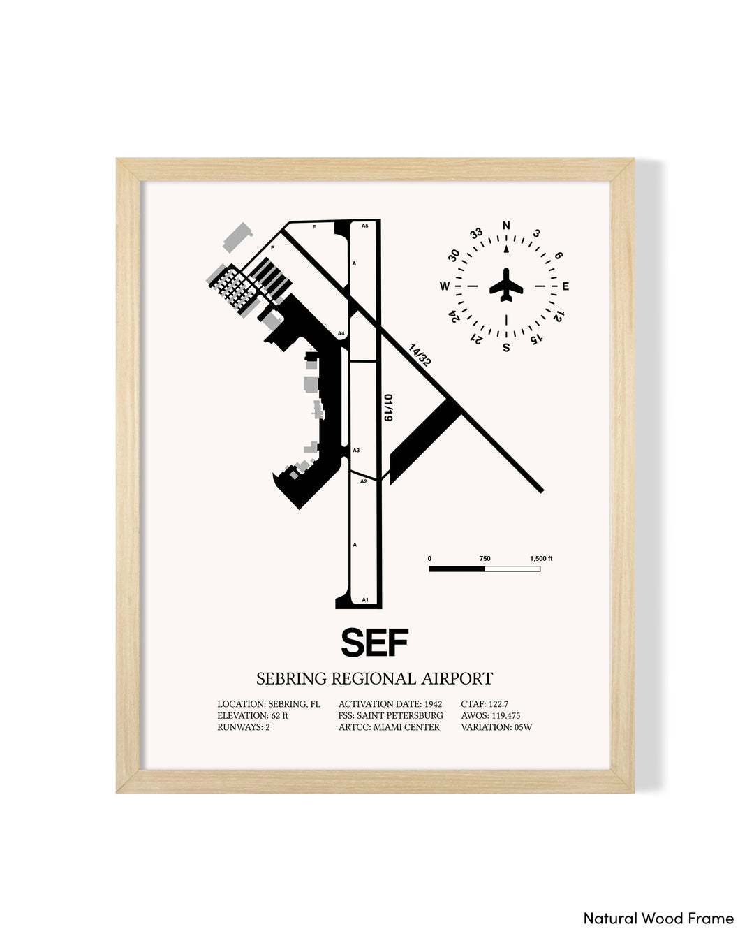 Detailed Airport Map of Sebring Regional Airport (SEF) in White with a Natural Frame