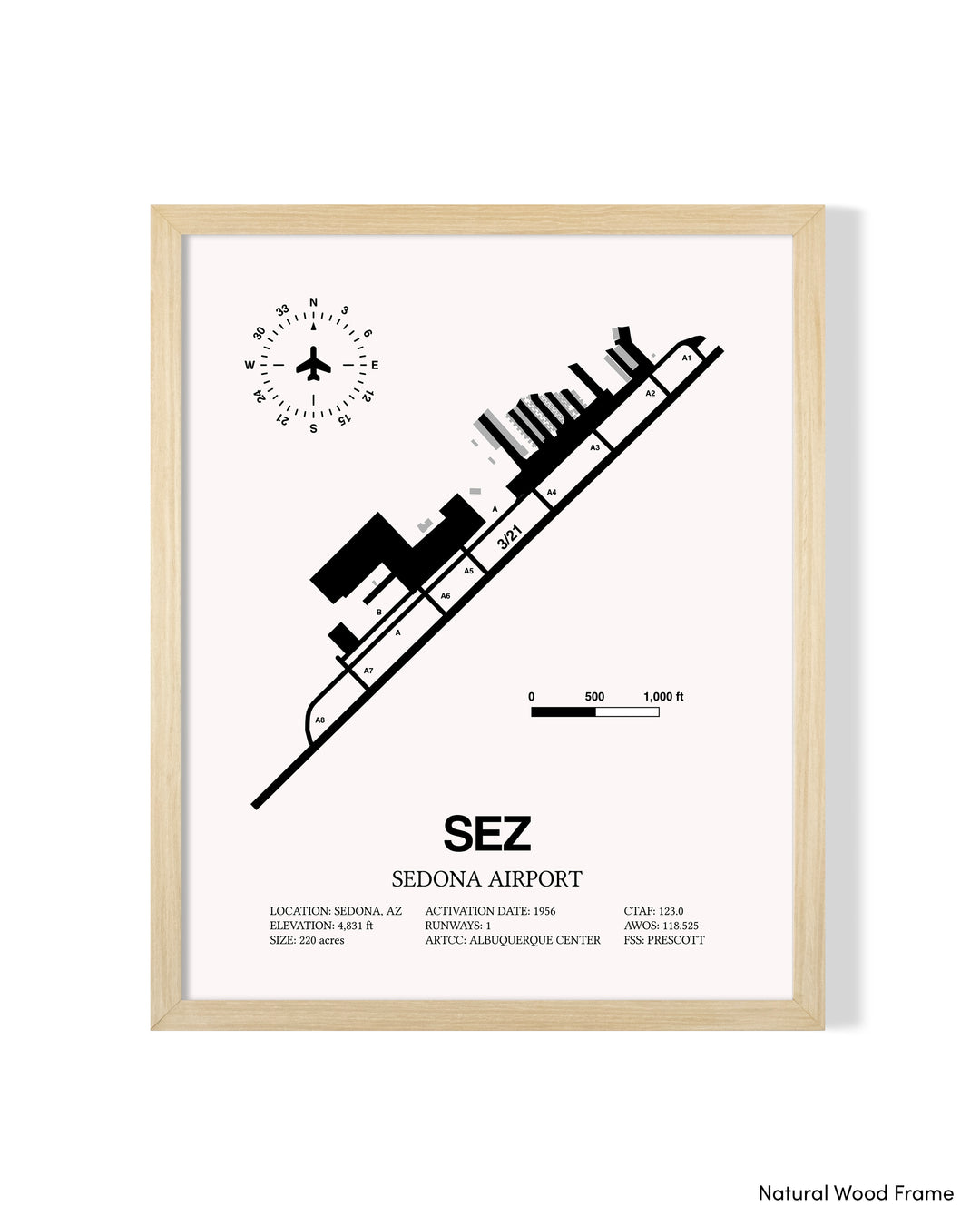 Detailed Airport Map of Sedona Airport (SEZ) in White with a Natural Frame