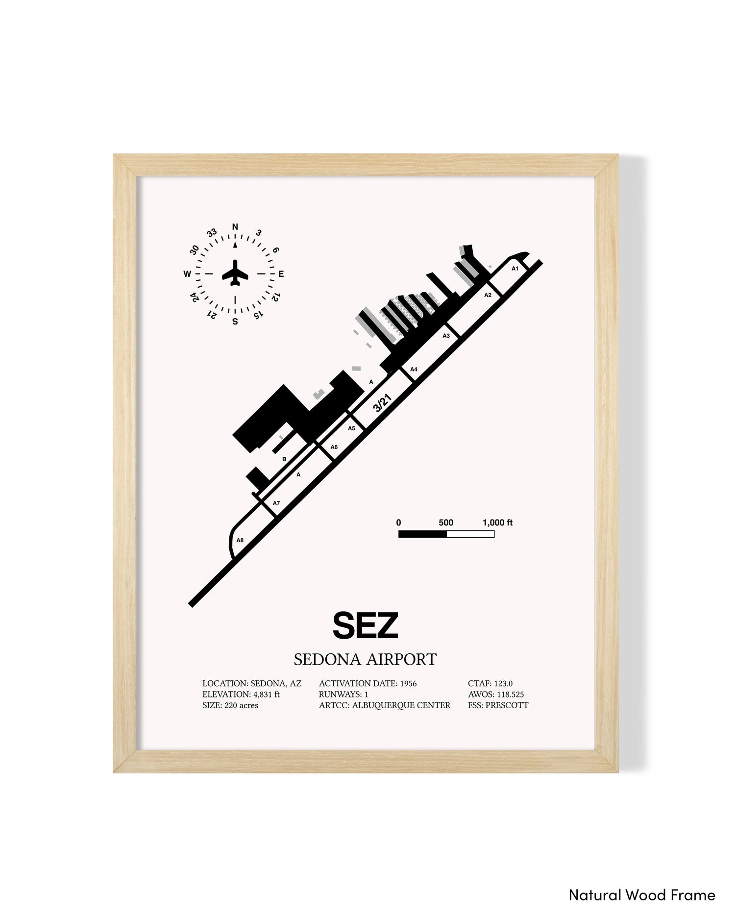 Detailed Airport Map of Sedona Airport (SEZ) in White with a Natural Frame