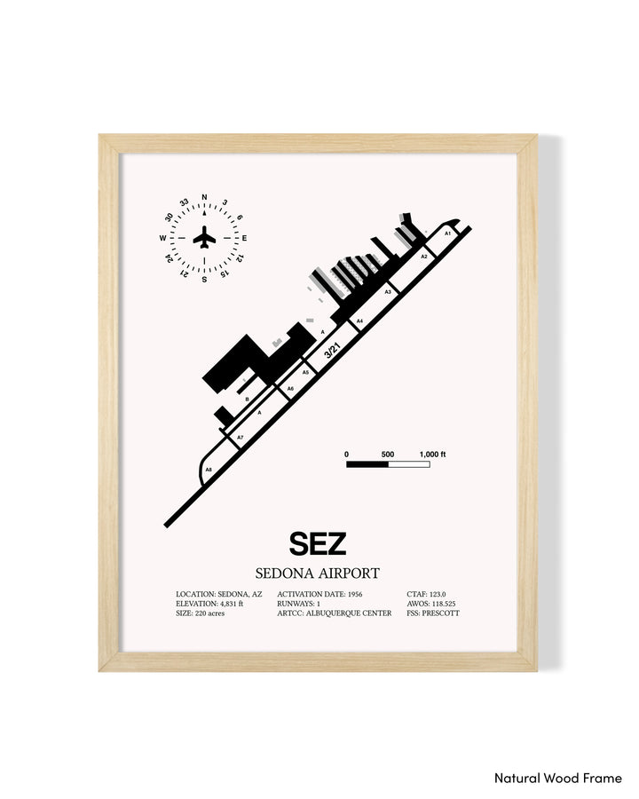 Detailed Airport Map of Sedona Airport (SEZ) in White with a Natural Frame