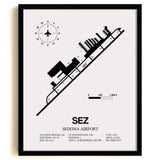 Framed Detailed Airport Map of Sedona Airport (SEZ) in White with a Black Frame