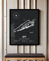 Framed Detailed Airport Map of Felts Field Airport (SFF) in Gray with a Black Frame