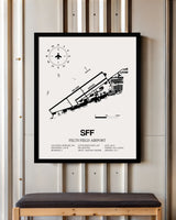 Framed Detailed Airport Map of Felts Field Airport (SFF) in White with a Black Frame
