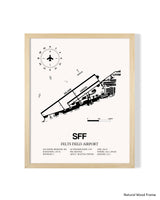 Detailed Airport Map of Felts Field Airport (SFF) in White with a Natural Frame