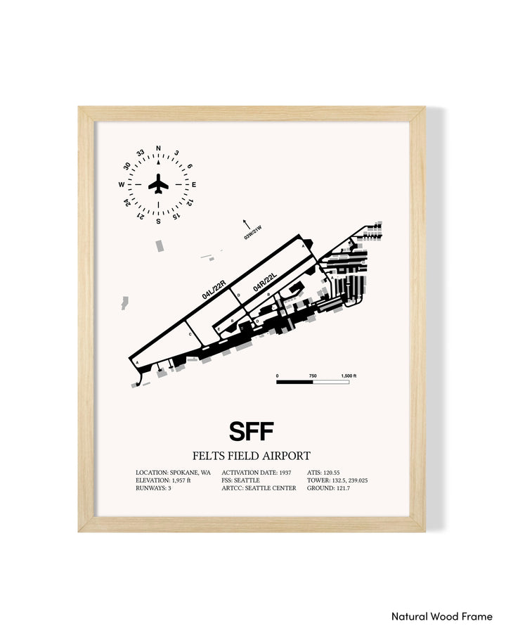 Detailed Airport Map of Felts Field Airport (SFF) in White with a Natural Frame