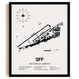 Framed Detailed Airport Map of Felts Field Airport (SFF) in White with a Black Frame