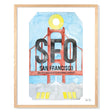 Framed Watercolor Print of San Francisco International Airport (SFO) with an Oak Frame