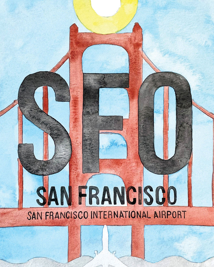 Closeup Watercolor Print of San Francisco International Airport (SFO)