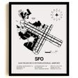 Framed Detailed Airport Map of San Francisco International Airport (SFO) in White with a Black Frame