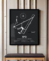 Framed Detailed Airport Map of Suffolk Executive Airport (SFQ) in Gray with a Black Frame