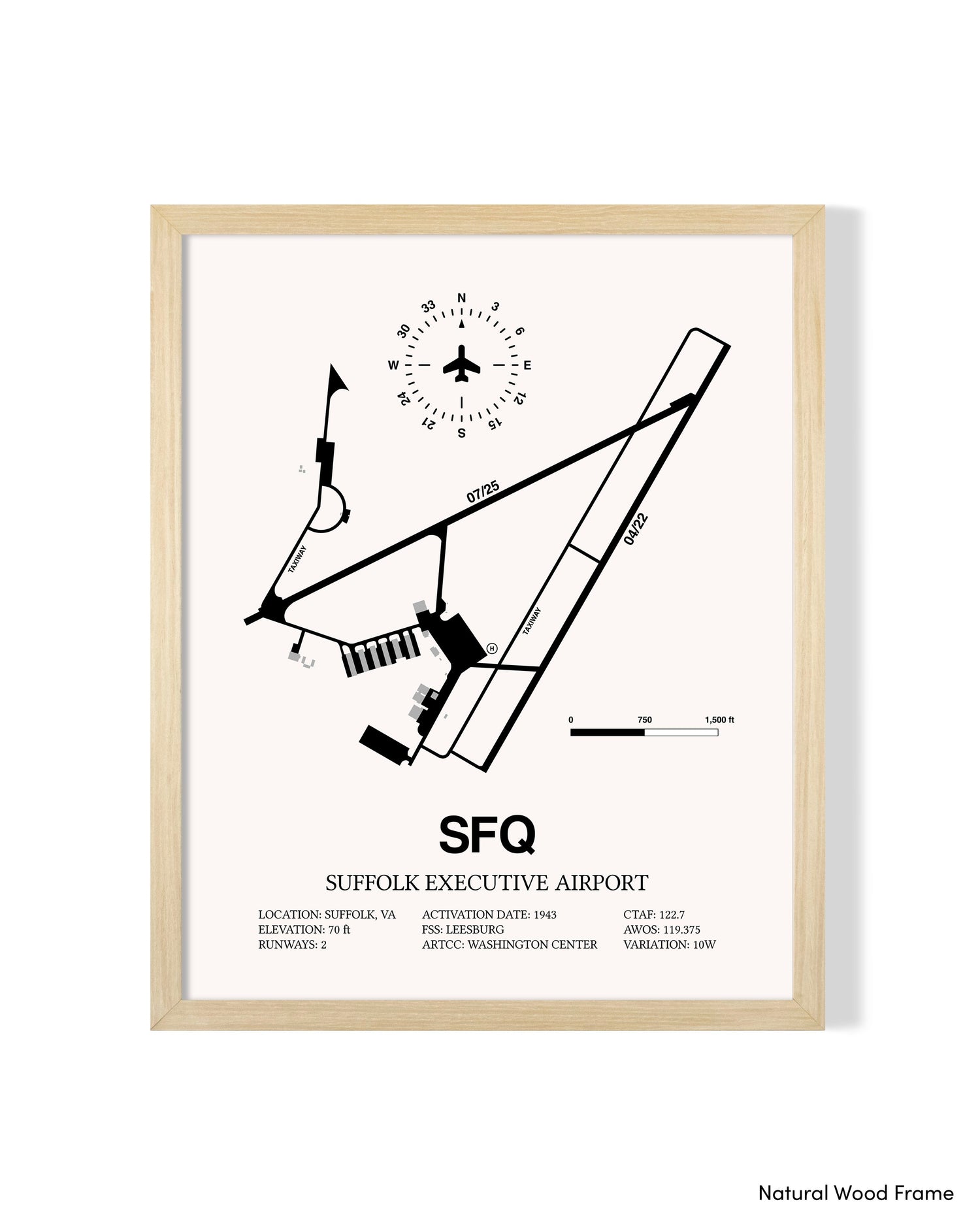 Detailed Airport Map of Suffolk Executive Airport (SFQ) in White with a Natural Frame