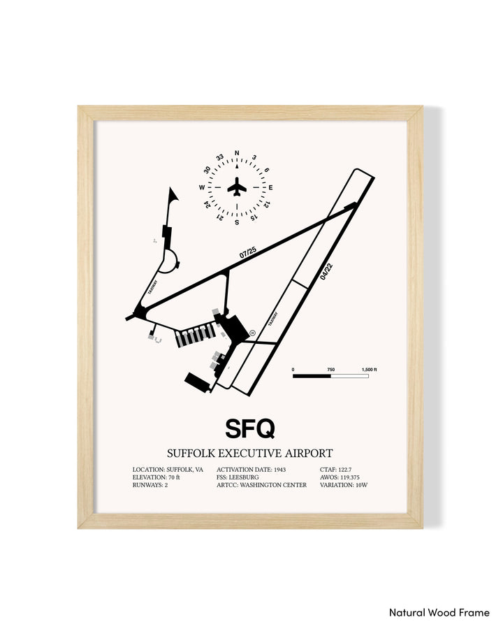 Detailed Airport Map of Suffolk Executive Airport (SFQ) in White with a Natural Frame