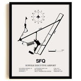 Framed Detailed Airport Map of Suffolk Executive Airport (SFQ) in White with a Black Frame