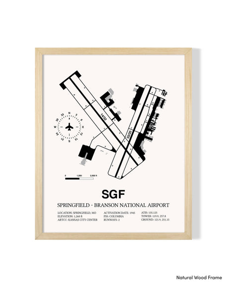 Detailed Airport Map of Springfield - Branson National Airport (SGF) in White with a Natural Frame