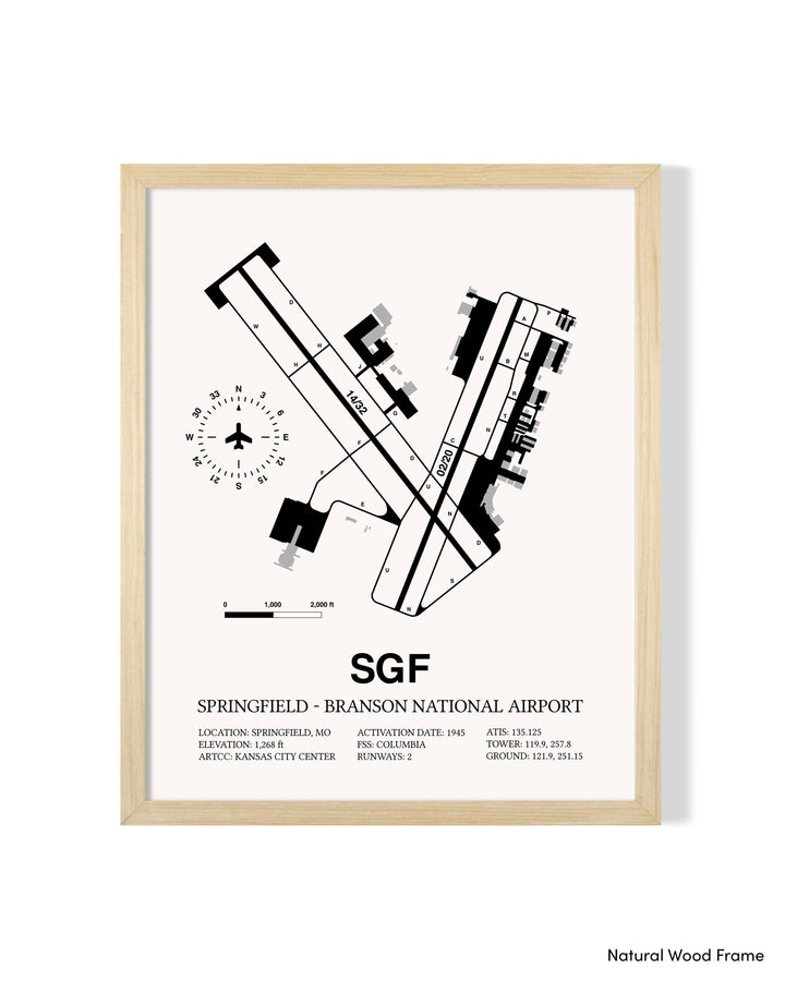 Detailed Airport Map of Springfield - Branson National Airport (SGF) in White with a Natural Frame