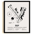 Framed Detailed Airport Map of Springfield - Branson National Airport (SGF) in White with a Black Frame