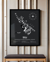 Framed Detailed Airport Map of Northeast Florida Regional Airport (SGJ) in Gray with a Black Frame