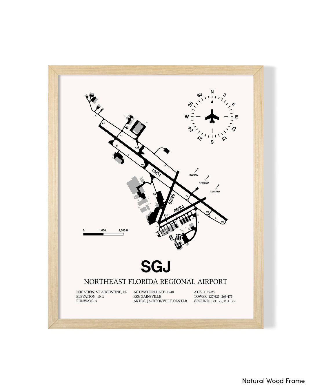 Detailed Airport Map of Northeast Florida Regional Airport (SGJ) in White with a Natural Frame