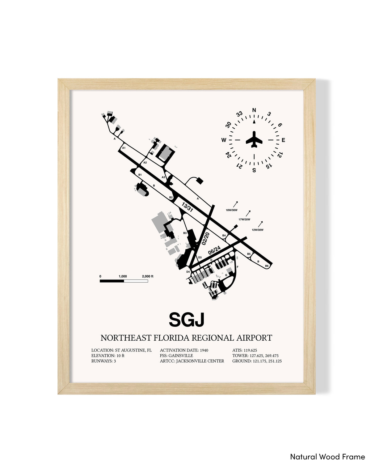 Detailed Airport Map of Northeast Florida Regional Airport (SGJ) in White with a Natural Frame