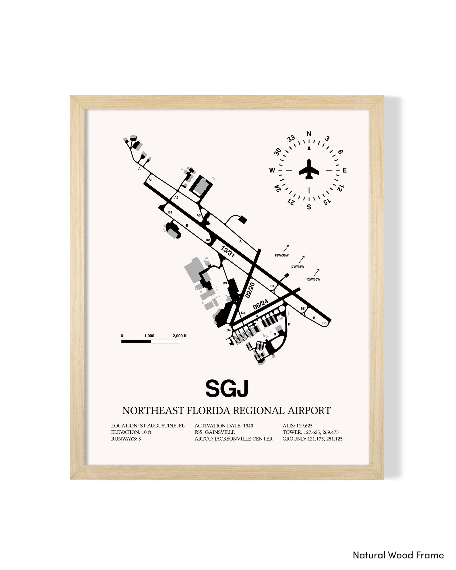 Detailed Airport Map of Northeast Florida Regional Airport (SGJ) in White with a Natural Frame