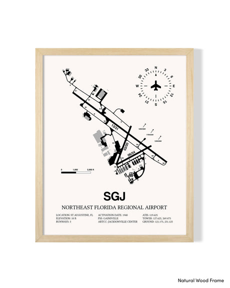 Detailed Airport Map of Northeast Florida Regional Airport (SGJ) in White with a Natural Frame