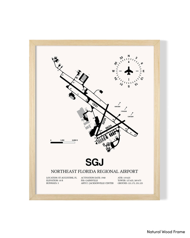 Detailed Airport Map of Northeast Florida Regional Airport (SGJ) in White with a Natural Frame