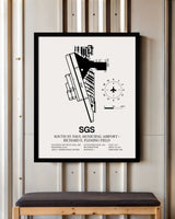 Framed Detailed Airport Map of South St Paul Municipal Airport/Richard E Fleming Field (SGS) in White with a Black Frame