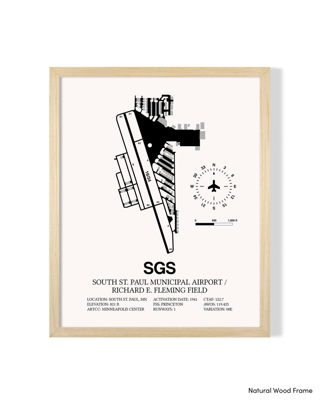 Detailed Airport Map of South St Paul Municipal Airport/Richard E Fleming Field (SGS) in White with a Natural Frame