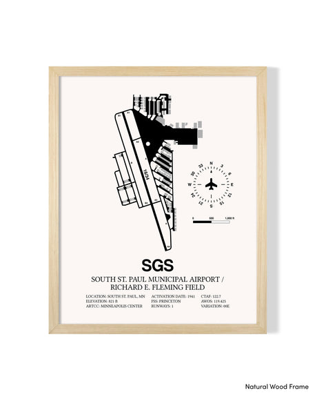 Detailed Airport Map of South St Paul Municipal Airport/Richard E Fleming Field (SGS) in White with a Natural Frame