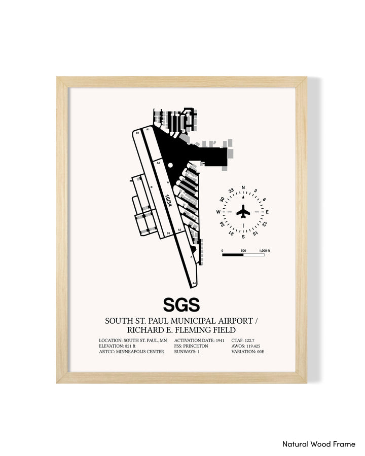 Detailed Airport Map of South St Paul Municipal Airport/Richard E Fleming Field (SGS) in White with a Natural Frame