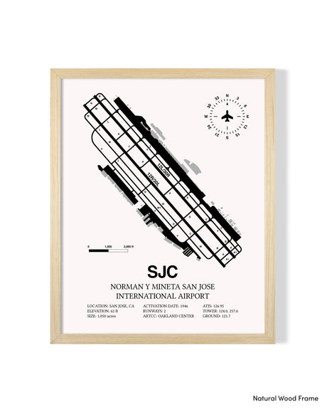 Detailed Airport Map of Norman Y. Mineta San Jose International Airport (SJC) in White with a Natural Frame