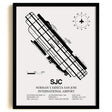 Framed Detailed Airport Map of Norman Y. Mineta San Jose International Airport (SJC) in White with a Black Frame