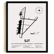 Framed Detailed Airport Map of San Angelo Regional Airport/Mathis Field (SJT) in White with a Black Frame