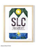Framed Watercolor Print of Salt Lake City International Airport (SLC) with a Natural Wood Frame