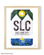 Framed Watercolor Print of Salt Lake City International Airport (SLC) with a Natural Wood Frame