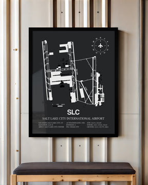 Framed Detailed Airport Map of Salt Lake City International Airport (SLC) in Gray with a Black Frame